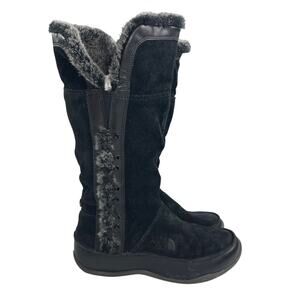 The North Face Jozie II Black Suede Faux Fur Tall Boots Primaloft 200 Size 7